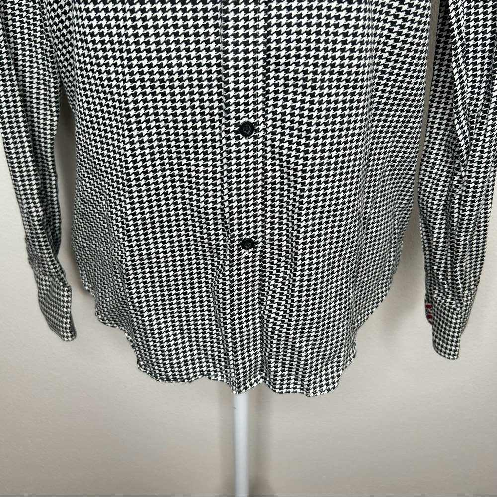 CHAPS No Iron Womens Black White Houndstooth Long Sleeve Button Up Shirt Size S - Picture 4 of 10